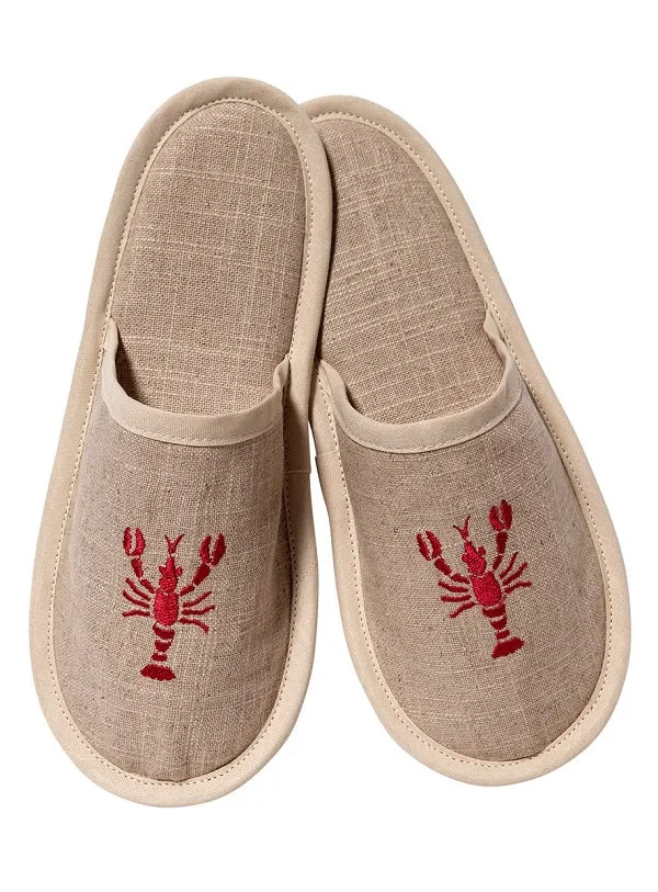 Slippers (Closed Toe) - Natural Linen, Embroidered