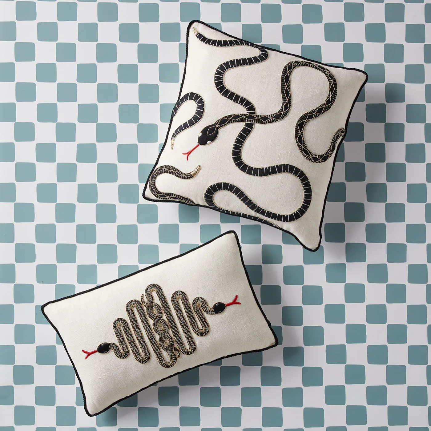 Snake Embroidered Pillow