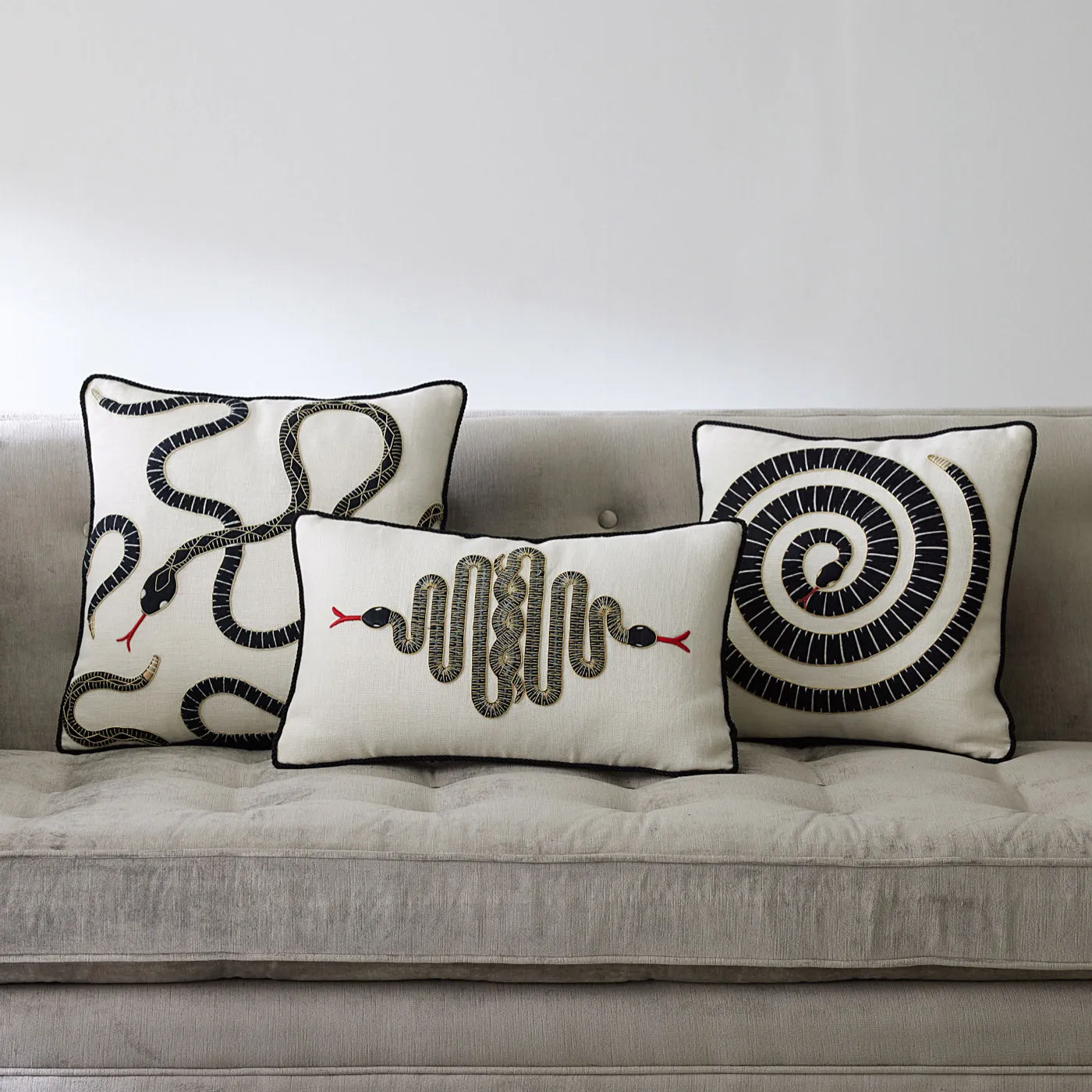 Snake Embroidered Pillow