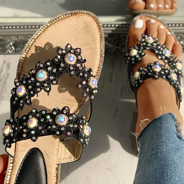 Sohiwoo  Womens Holiday Slippers Studded Flip Flops Cute Slides
