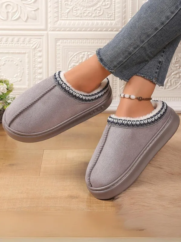 Solid Color Embroidery Plush Slippers