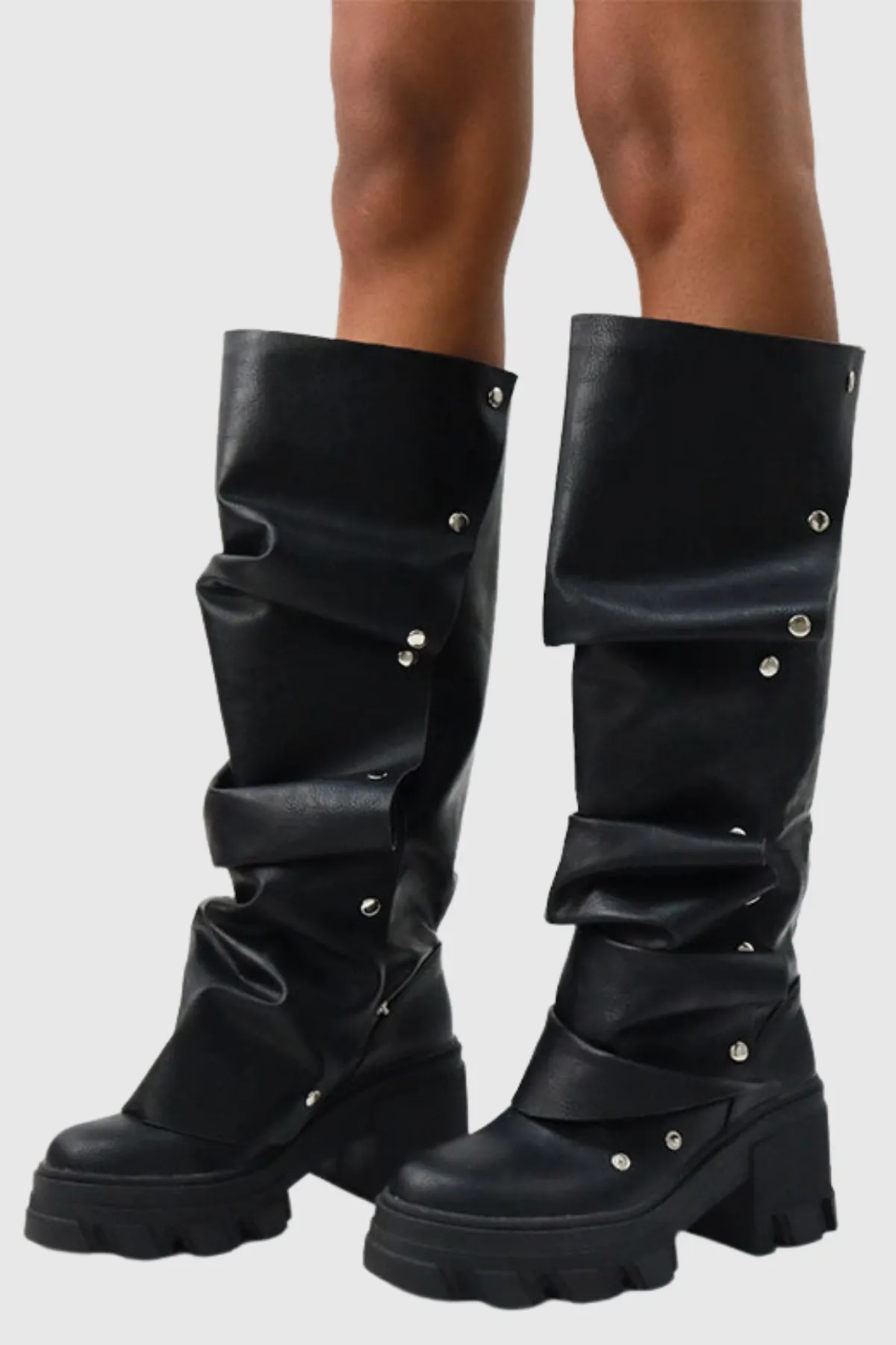 Studded Ruch Leather Boots