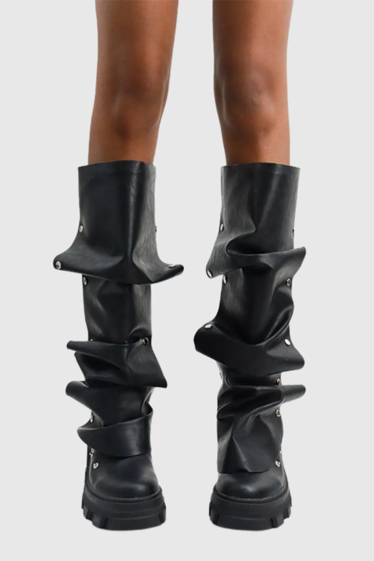 Studded Ruch Leather Boots