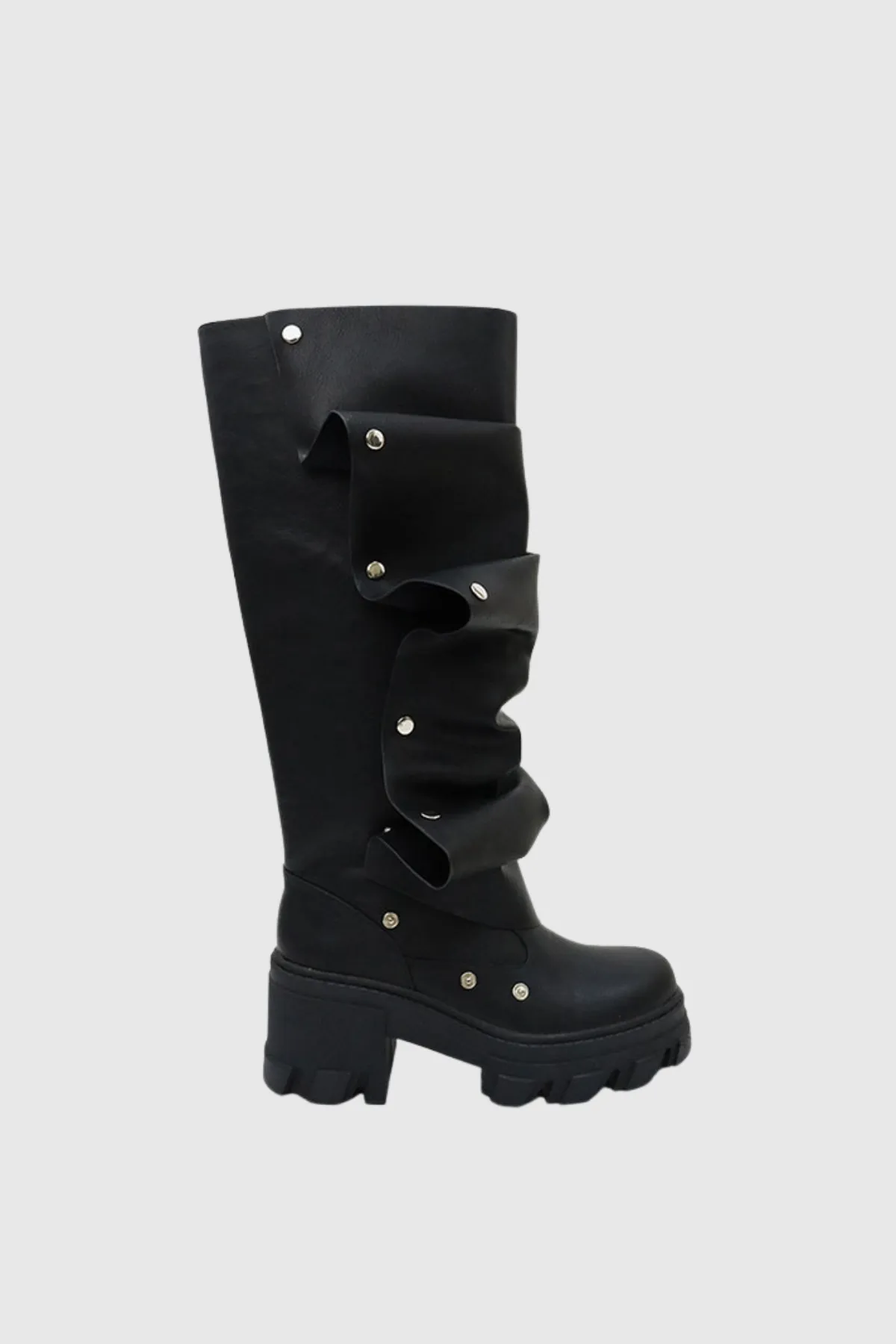 Studded Ruch Leather Boots