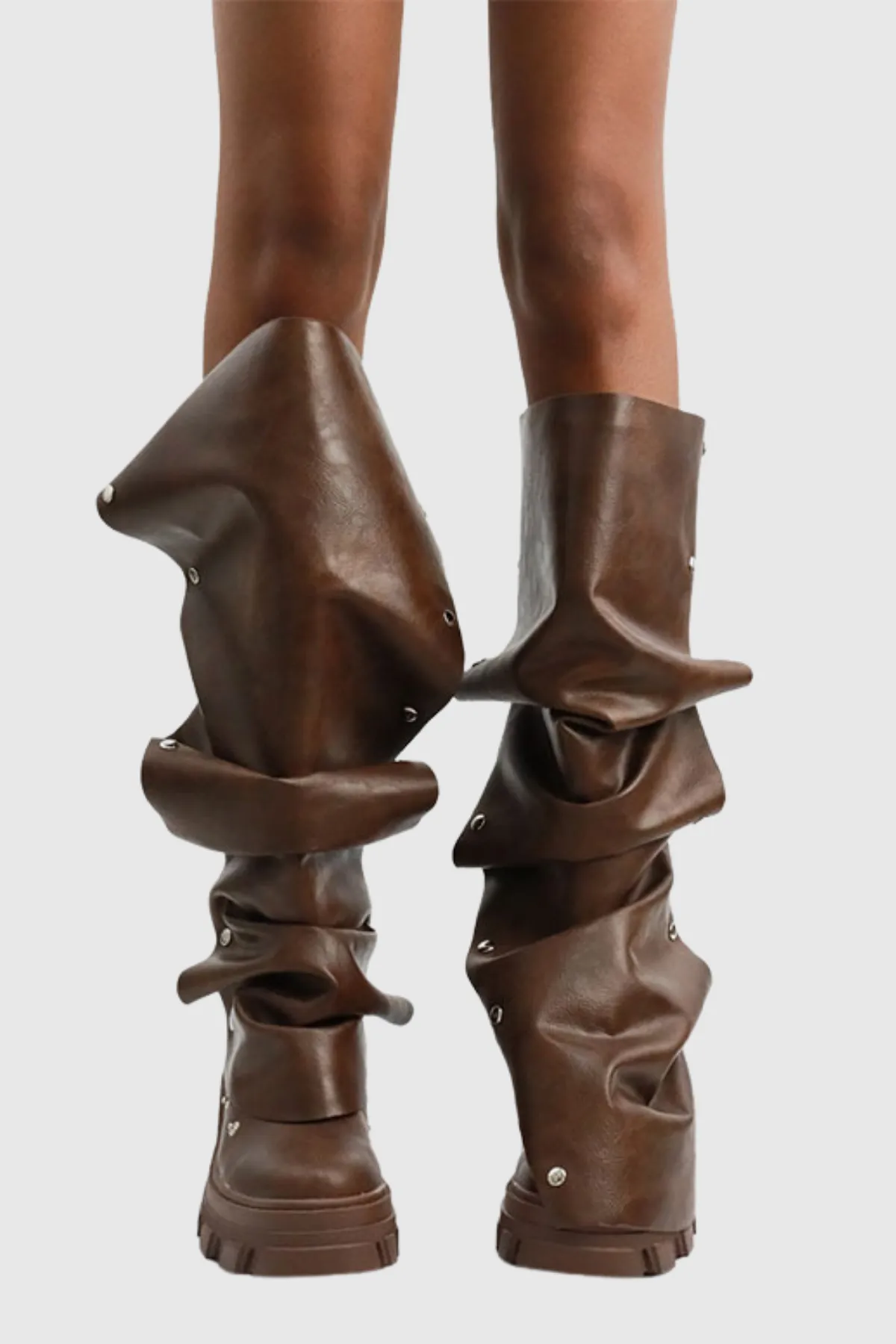 Studded Ruch Leather Boots