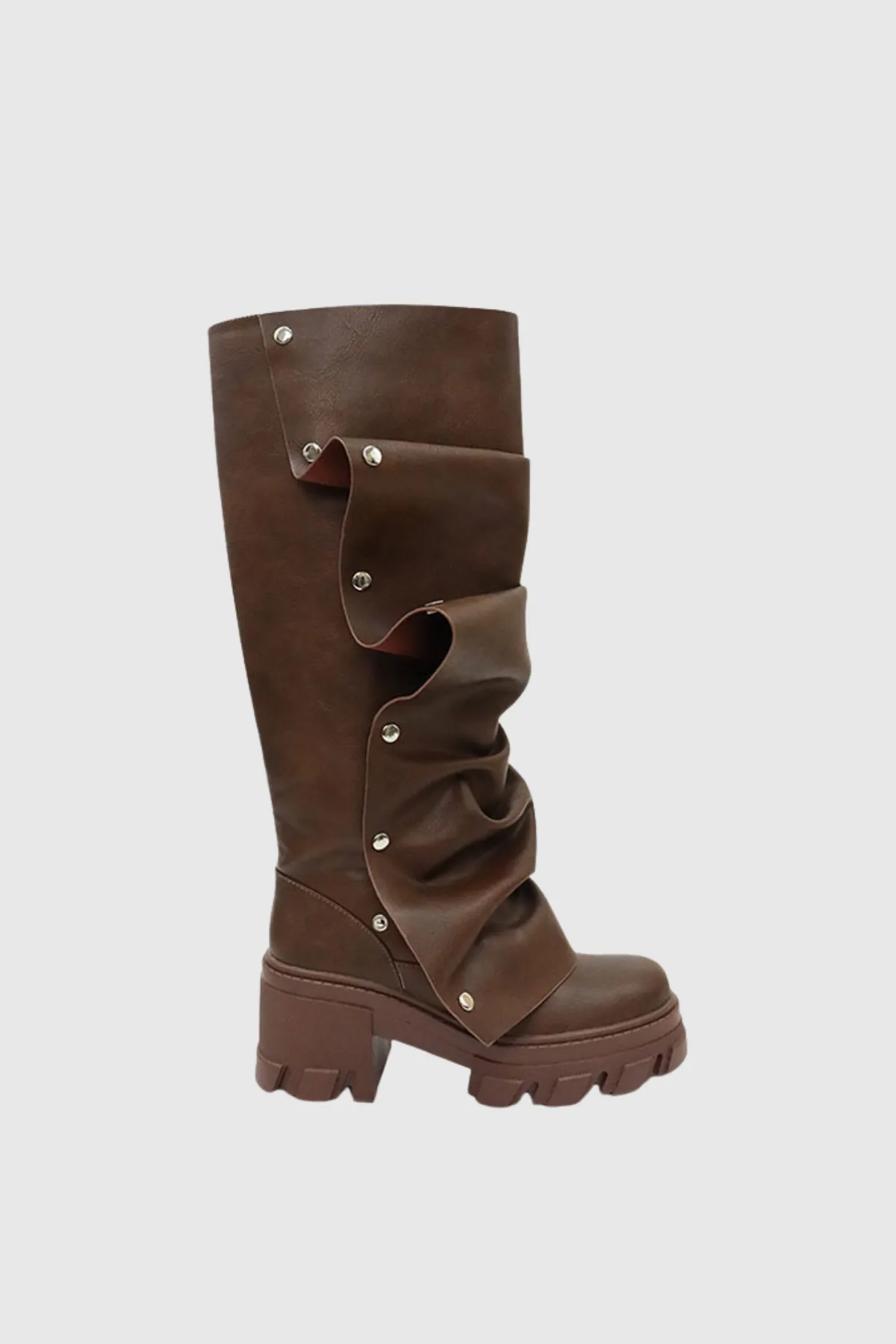 Studded Ruch Leather Boots