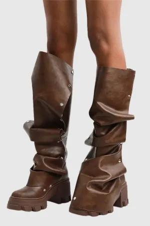 Studded Ruch Leather Boots