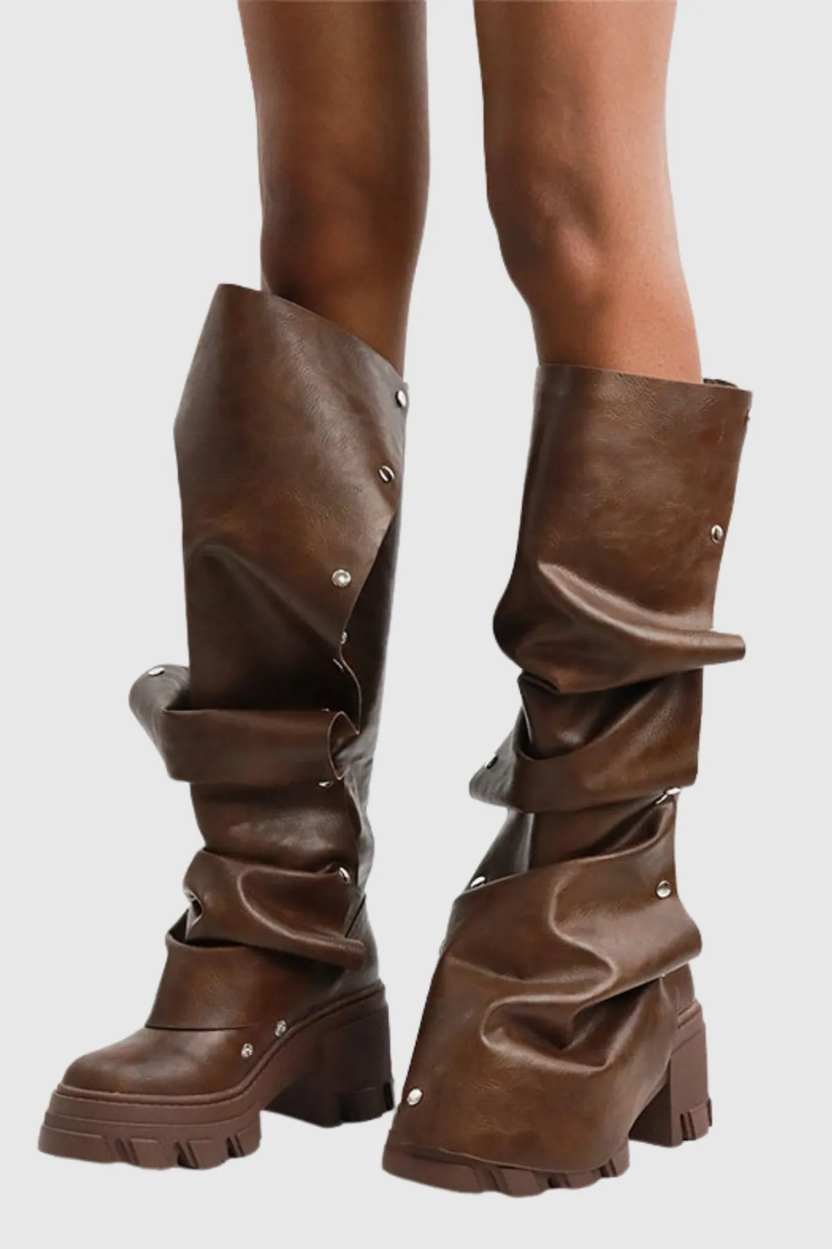 Studded Ruch Leather Boots