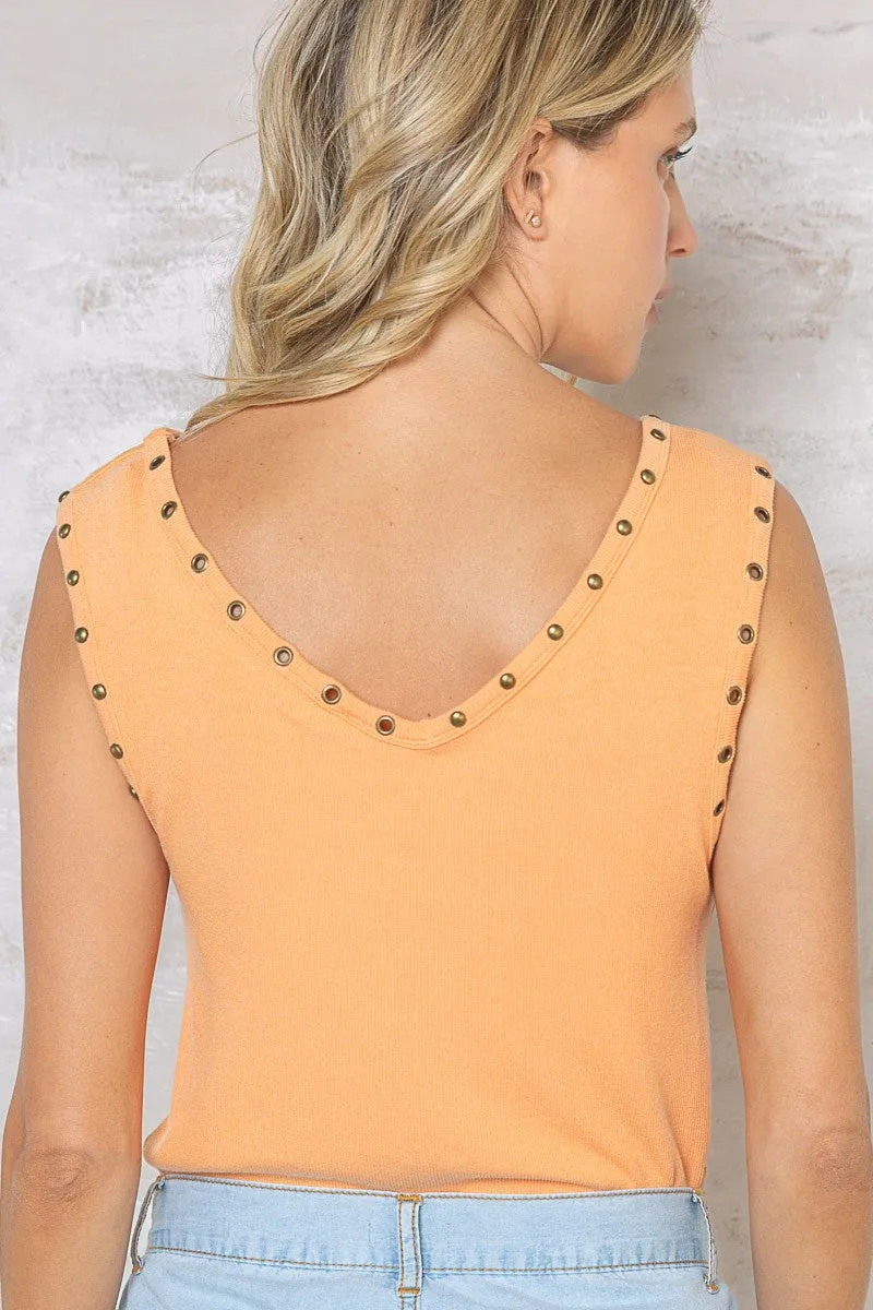 V-neck Sleeveless With Stud Knit Top