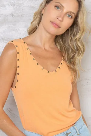 V-neck Sleeveless With Stud Knit Top