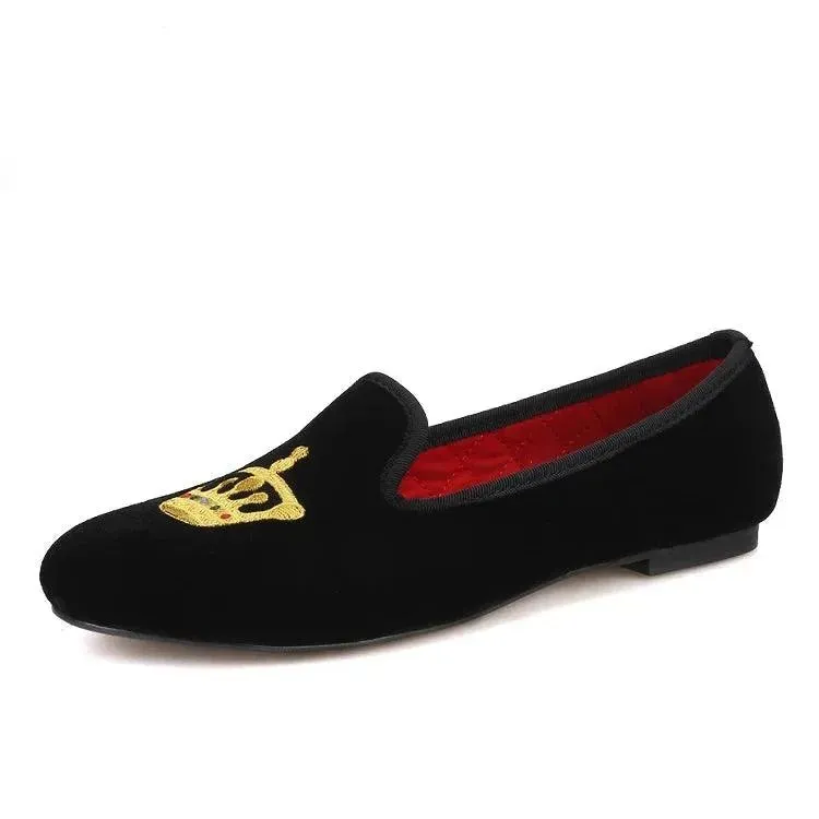 Velvet Women's Loafers with Crown