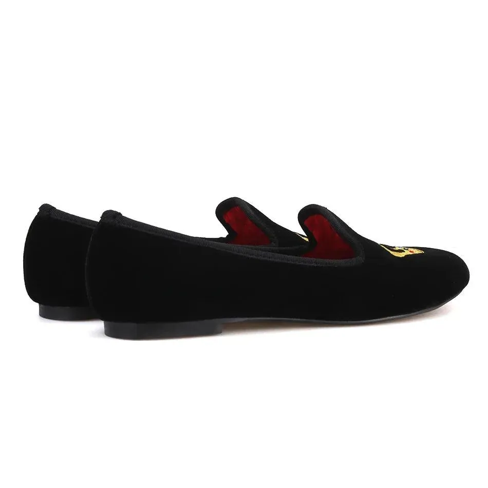 Velvet Women's Loafers with Crown