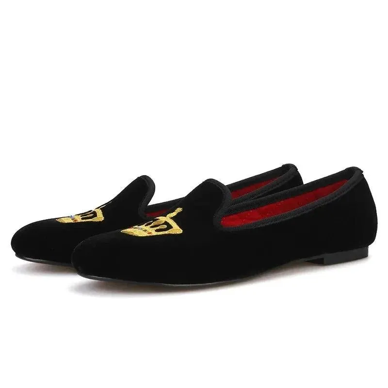 Velvet Women's Loafers with Crown