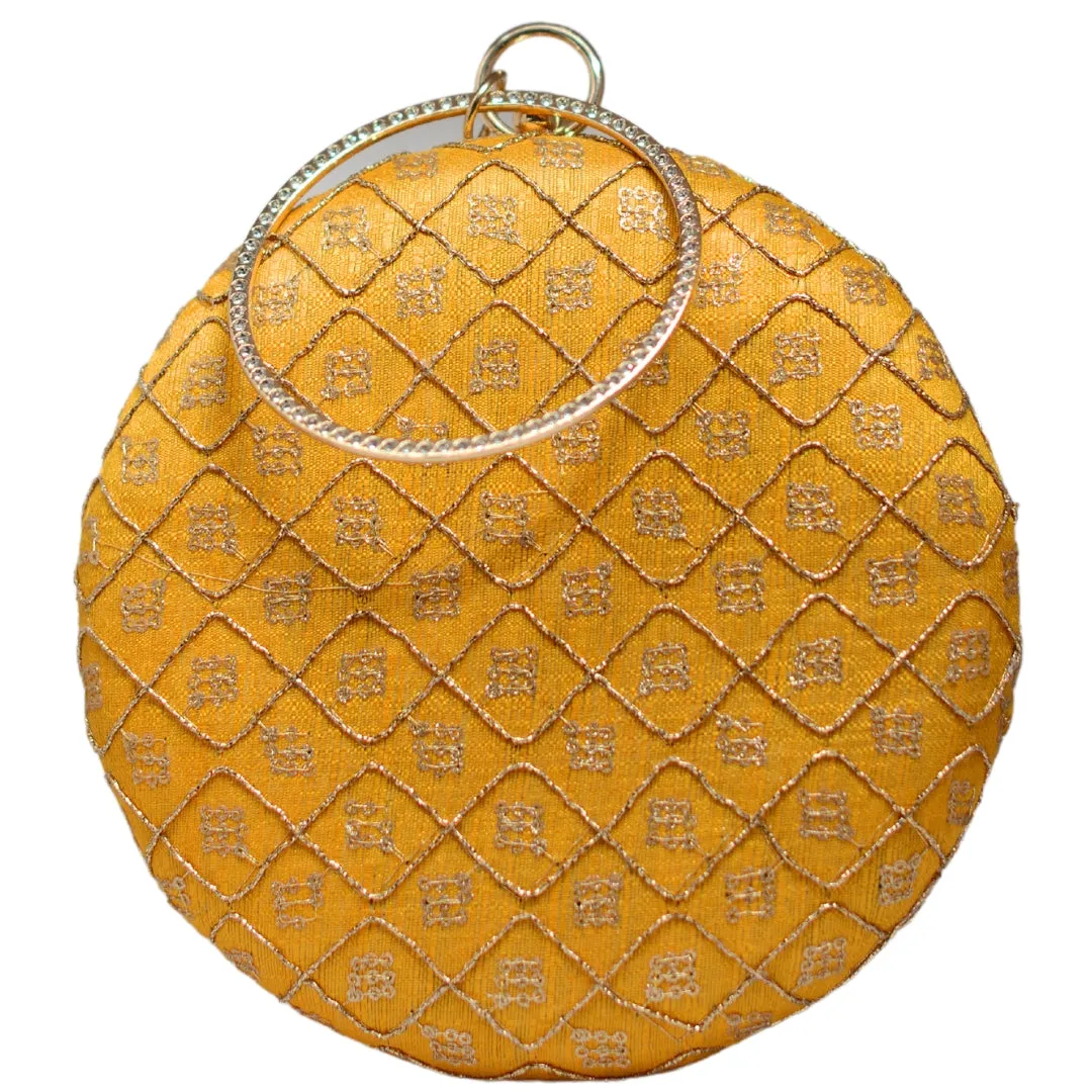 Yellow Sequins Embroidery Round Clutch