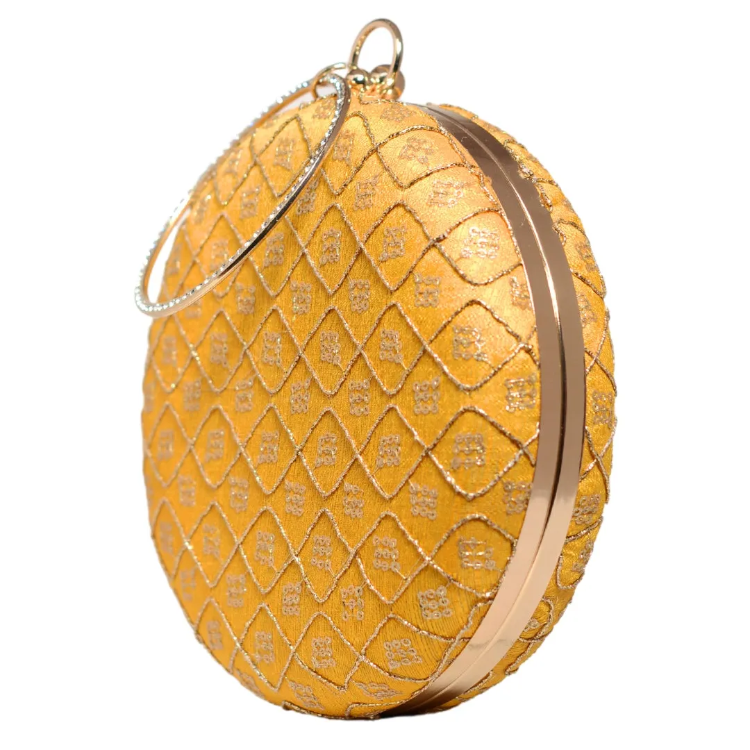 Yellow Sequins Embroidery Round Clutch