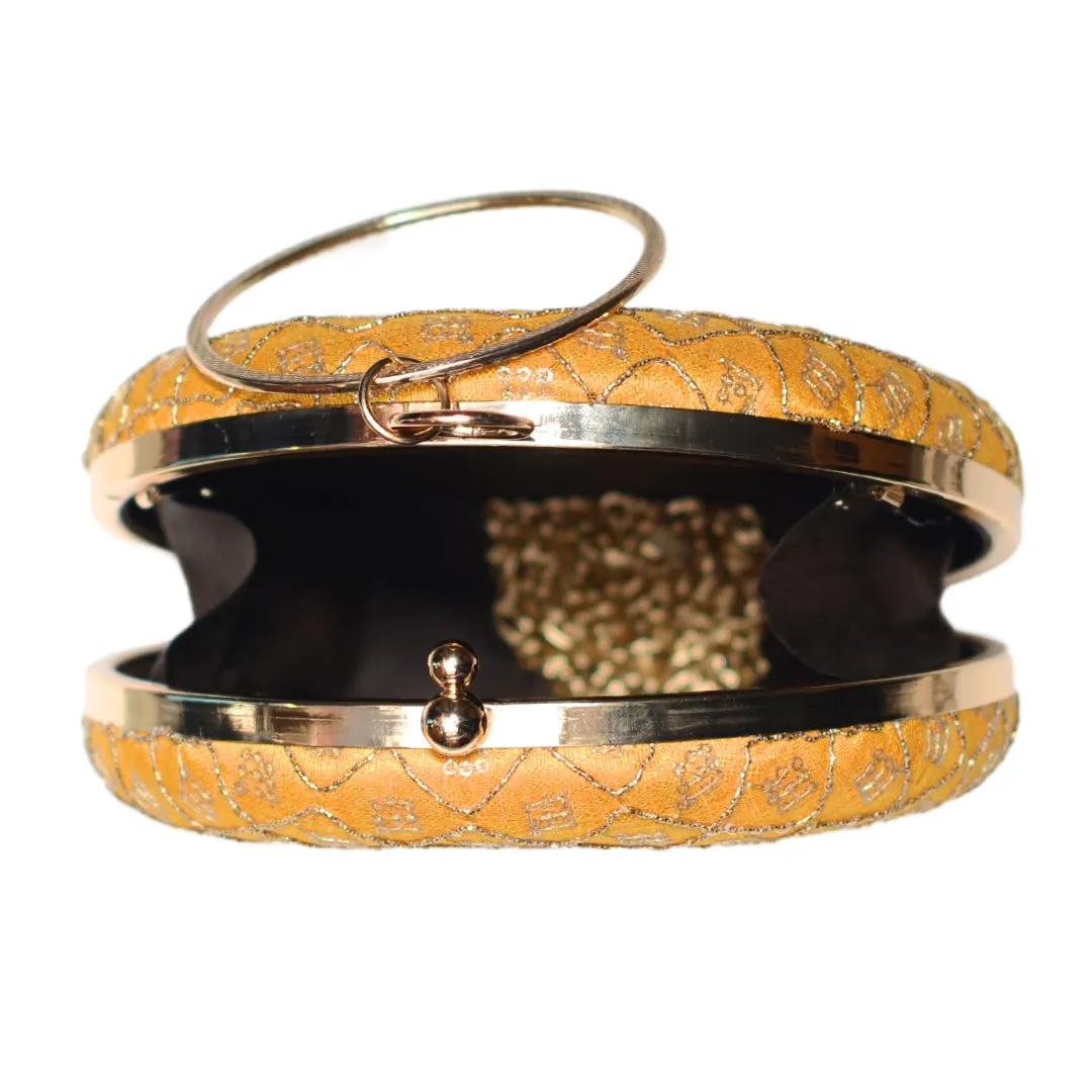 Yellow Sequins Embroidery Round Clutch